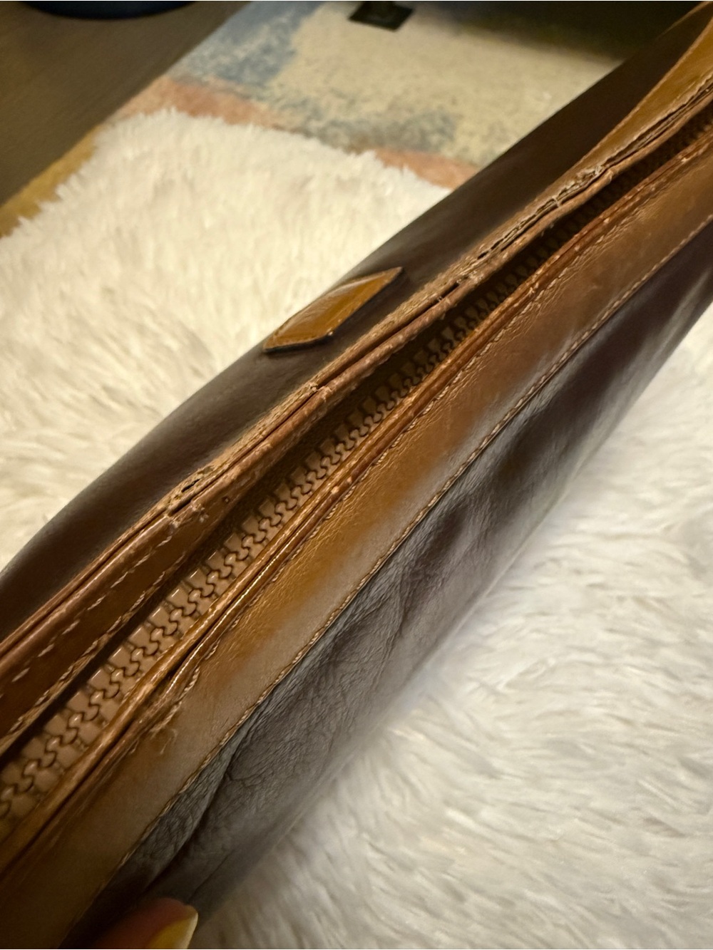 Celine Vintage Brown Leather Toiletry Bag with Tan Trim - Picture 8 of 11